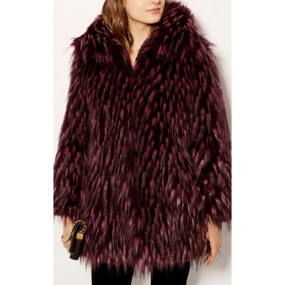 KAREN MILLEN Feather Tip Faux Fur Coat Purple Sz 6 Warm and Soft - Picture 2 of 12